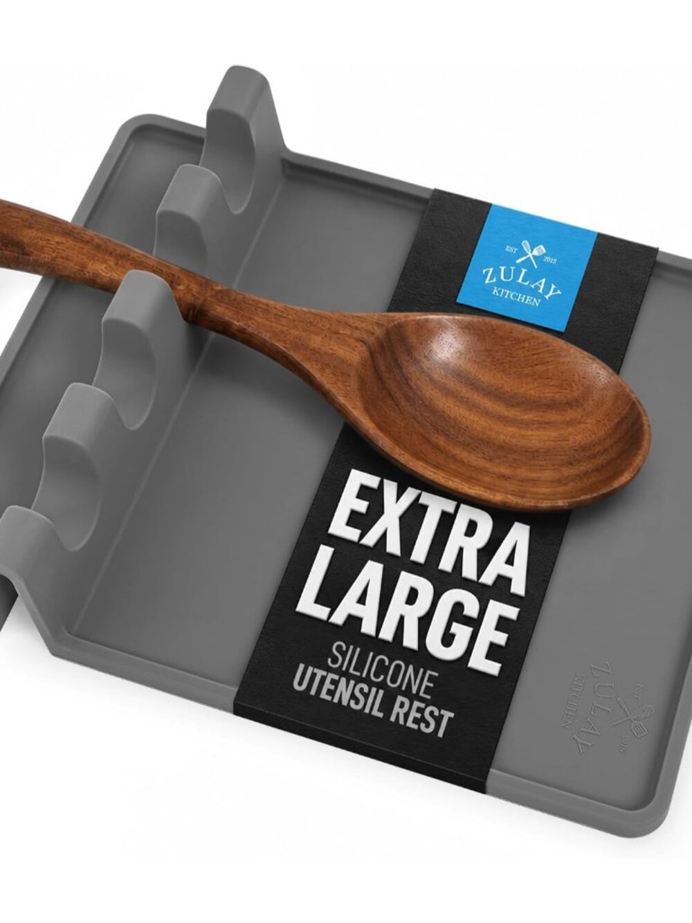 Large Sillicone Utensil Rest for Stove Top, Spoon Rest, Gray